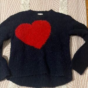 Navy Cozy Black Sweater with Red Heart